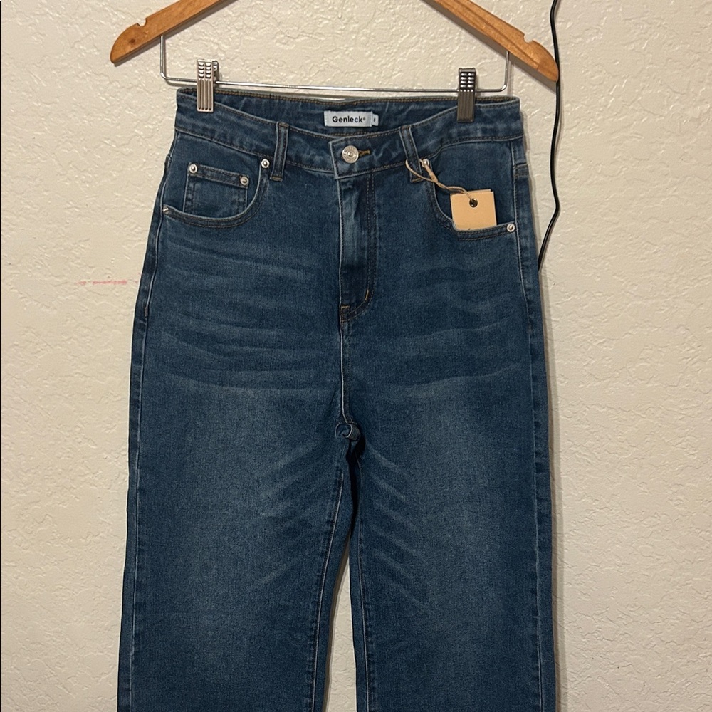 🎟️GENLECK size 6 NWT Wide Leg High-Rise Jeans in Dark Blue stretch capri baggy - Picture 4 of 9